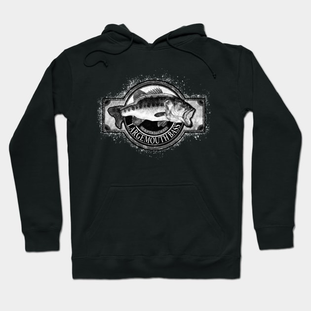 Largemouth Bass Vintage Black & White Hoodie by fishweardesigns